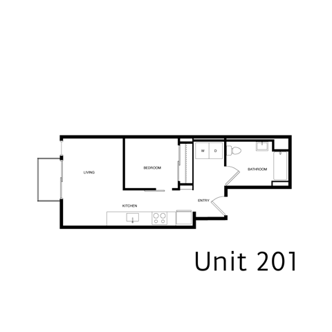 Floor plan for 1 bed, 1 bath, 523 sqft